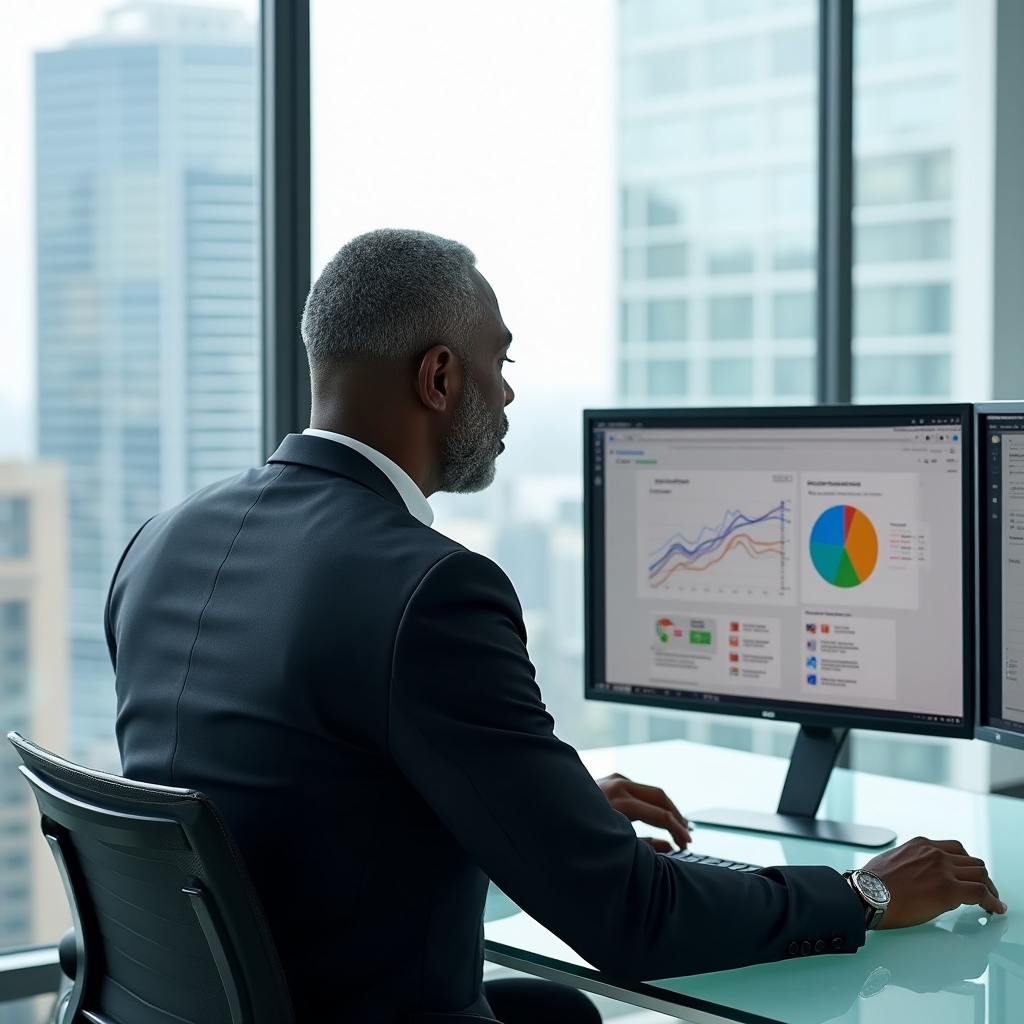 Spațiu de lucru cu ecran afișând Google Business Profile Insights